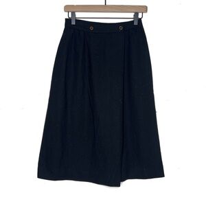 Vintage Adolfo Sport Black Midi Skirt A-Line Wrap Button Waist Size 8